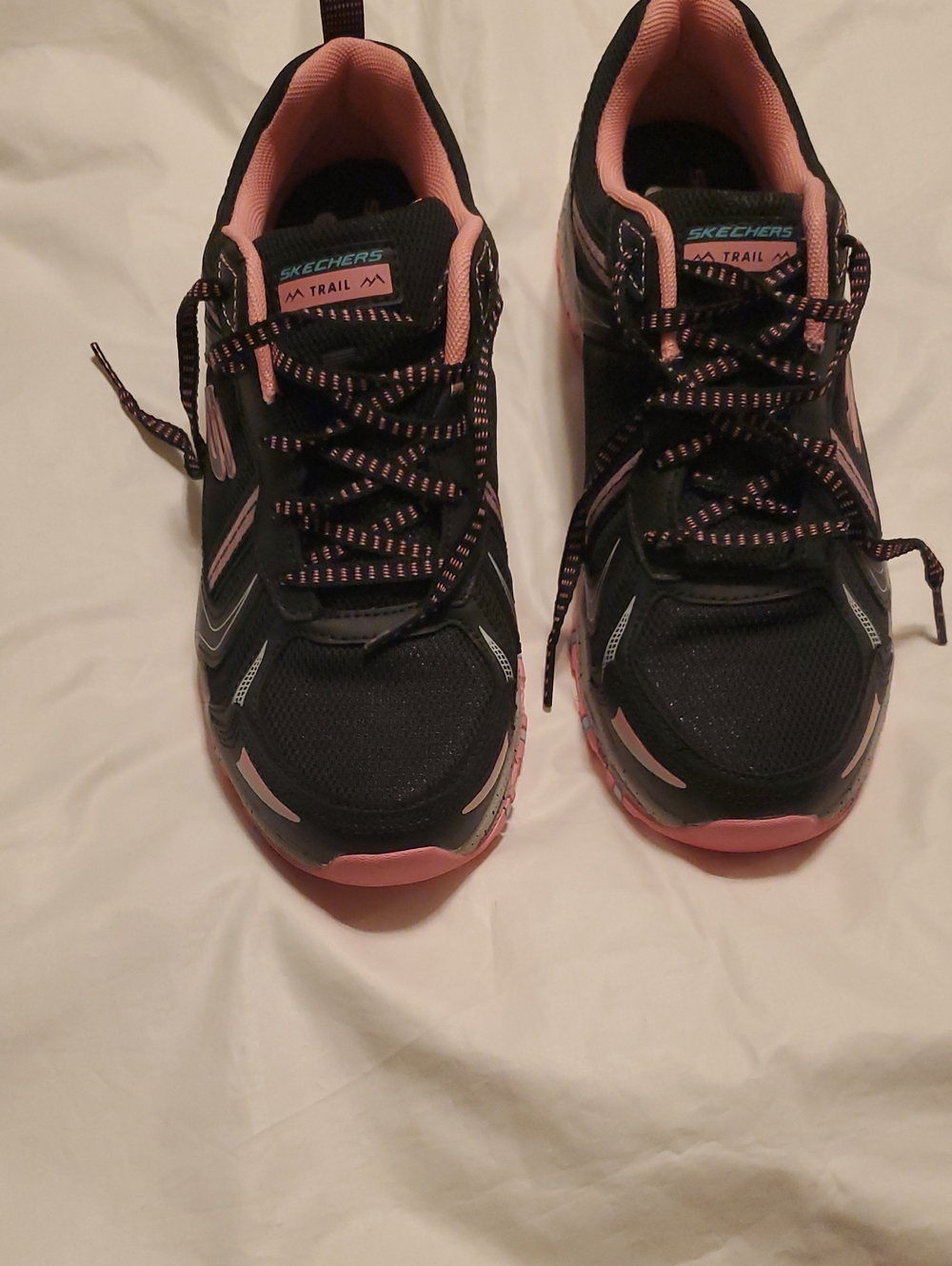 Size 9 Wide (9W) Womens Skechers Black and Pink Trail Running Sneakers